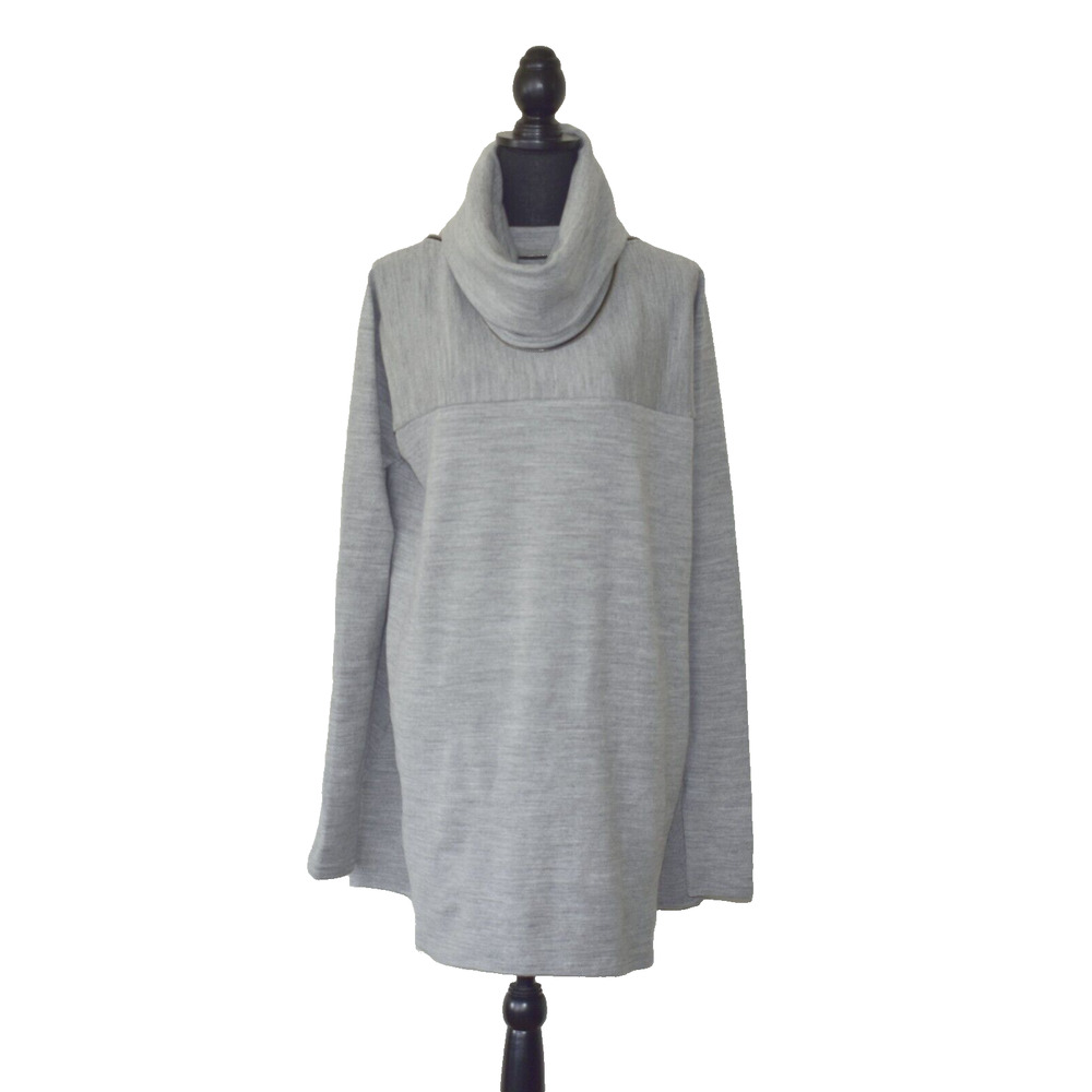 B0 NWT AAKASHA Lt Gray Loose Removable Cowl Neck Collar Pullover Sweater Size S